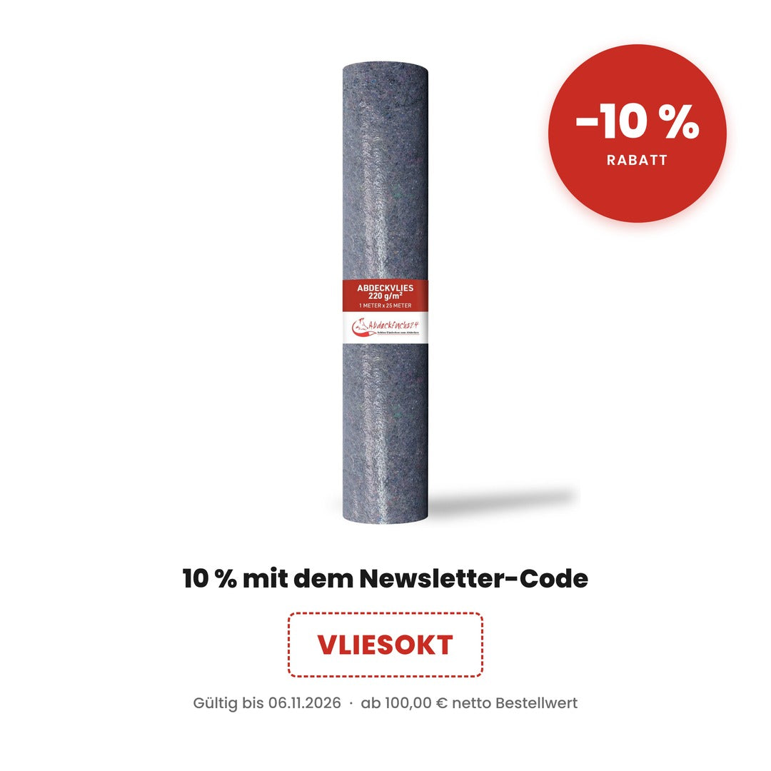 Abdeckvlies 220 g Plus, 1 m × 25 m, mit Aktionshinweis 10 % Rabatt über den Newsletter-Code VLIESOKT