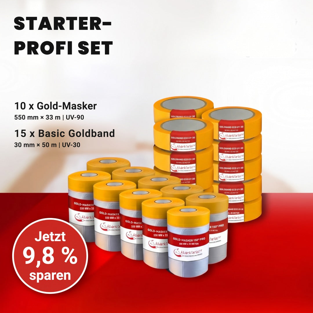 Starter-Profi Set: 10 x Gold-Masker 150° Pro 550 mm × 33 m und 15 x Basic Goldband UV-30 30 mm × 50 m, 9,8 % sparen