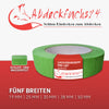 Grünes Lackiererkreppband PRO 120° mit 50 Metern Länge. Wasser- und schleiffestes Klebeband, erhältlich in fünf Breiten (19 mm, 25 mm, 30 mm, 38 mm, 50 mm). Ideal für präzise Lackierarbeiten.