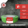 Grünes Lackiererkreppband PRO 120° mit hoher Beständigkeit gegen Wasser und Schleifen. Perfekt für präzise Abdeckarbeiten im Innen- und Außenbereich. 30 mm Breite und 50 Meter Länge für vielseitige Anwendungen.