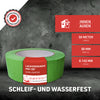 Grünes Lackiererkreppband PRO 120° mit hoher Beständigkeit gegen Wasser und Schleifen. Perfekt für präzise Abdeckarbeiten im Innen- und Außenbereich. 50 mm Breite und 50 Meter Länge für vielseitige Anwendungen.