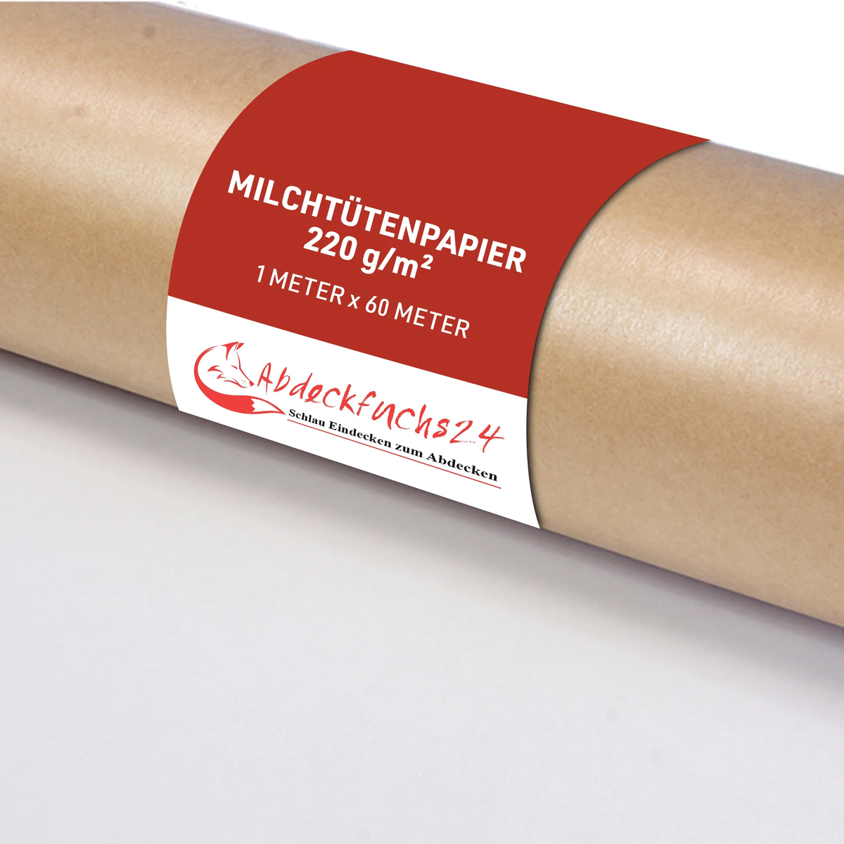 Nahaufnahme einer Rolle Milchtütenpapier, 220 g/m², 1 Meter x 60 Meter, mit wasserabweisender PE-Beschichtung.