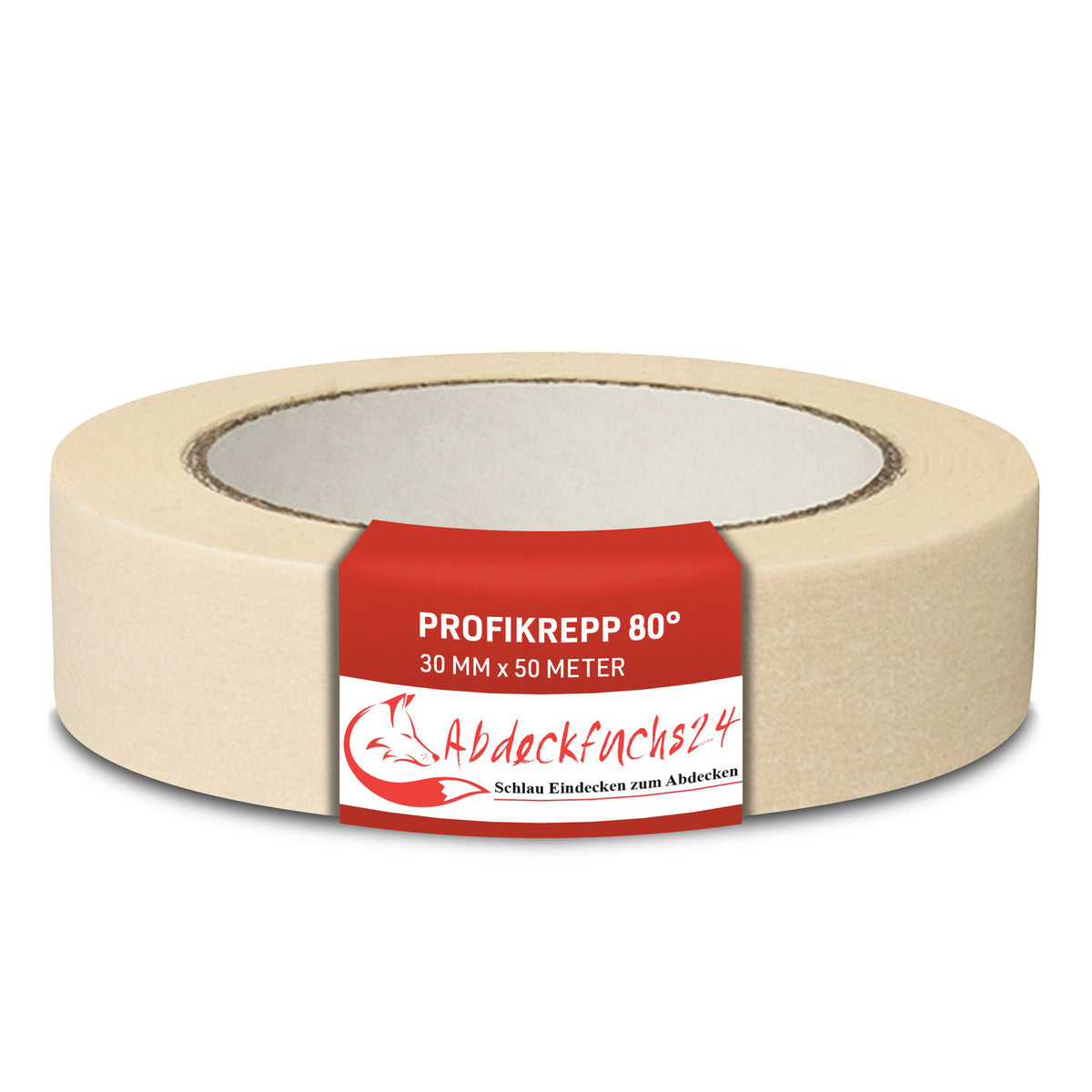 Profi-Malerkrepp 80°, 30mm breit, 50m lang, beige. Kreppband für präzise Abklebearbeiten und Malerprojekte, erhältlich bei Abdeckfuchs24.