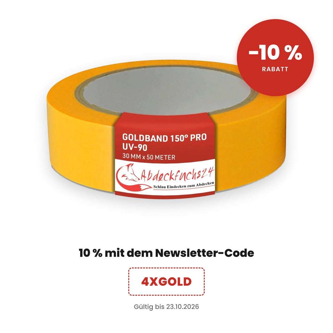 Original Japanisches Goldband UV-90, 30 mm × 50 m, mit Aktionshinweis 10 % Rabatt über den Newsletter-Code 4XGOLD