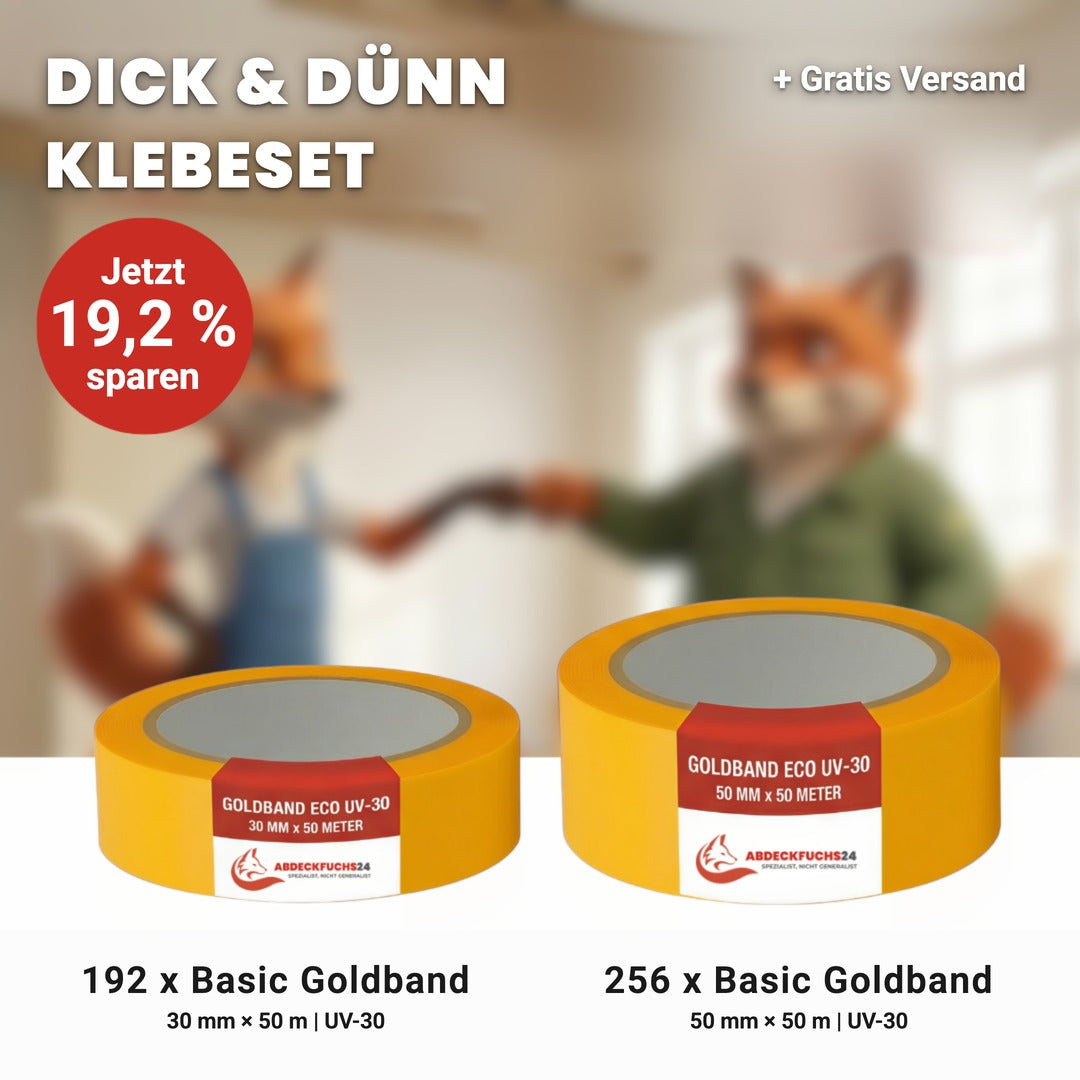 Dick & Dünn Klebeset: 192 x Basic Goldband 30 mm und 256 x Basic Goldband 50 mm, UV-30