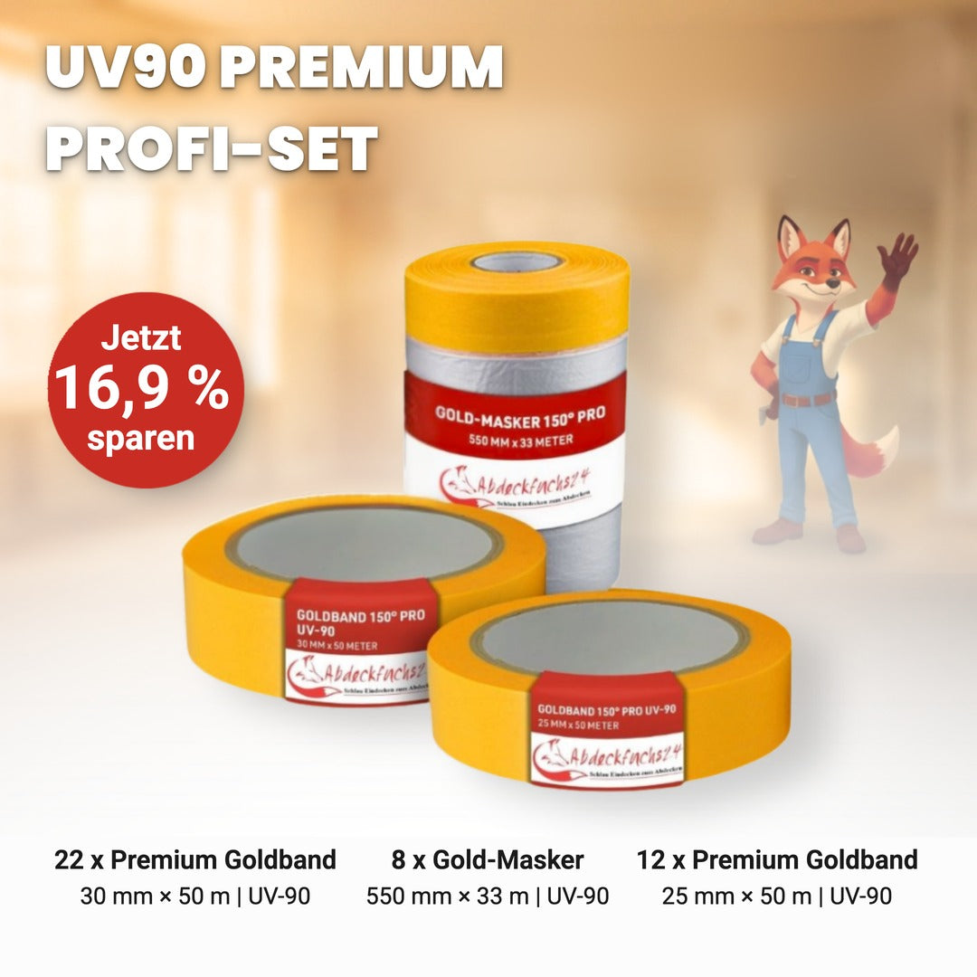 UV90 Premium Profi-Set: 22 x Premium Goldband 30 mm, 8 x Gold-Masker 550 mm, 12 x Premium Goldband 25 mm